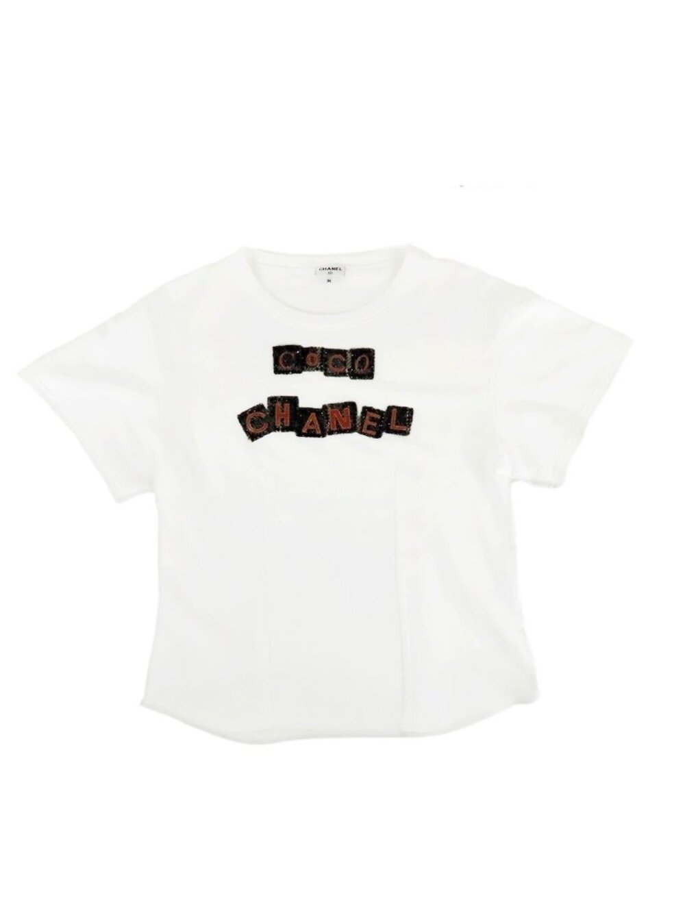 Chanel Sweatshirt Top White Cotton Short Sleeve Logo Top 36